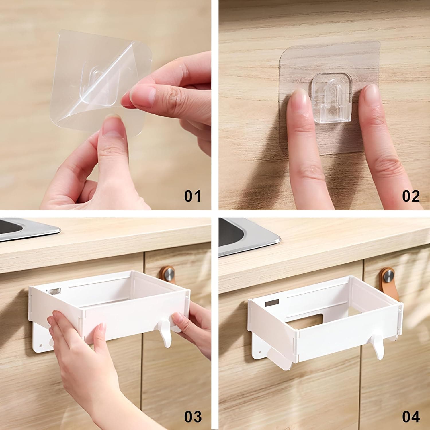 Support de Sac Poubelle Mural et Pliable Fixation Autocollante sans Perçage - حامل وموزع أكياس القمامة الجداري - Cuisine - صورة 3