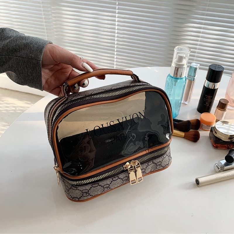 Trousse de toilette transparente double couche pour femmes, sac cosmétique étanche de grande capacité — صورة 4