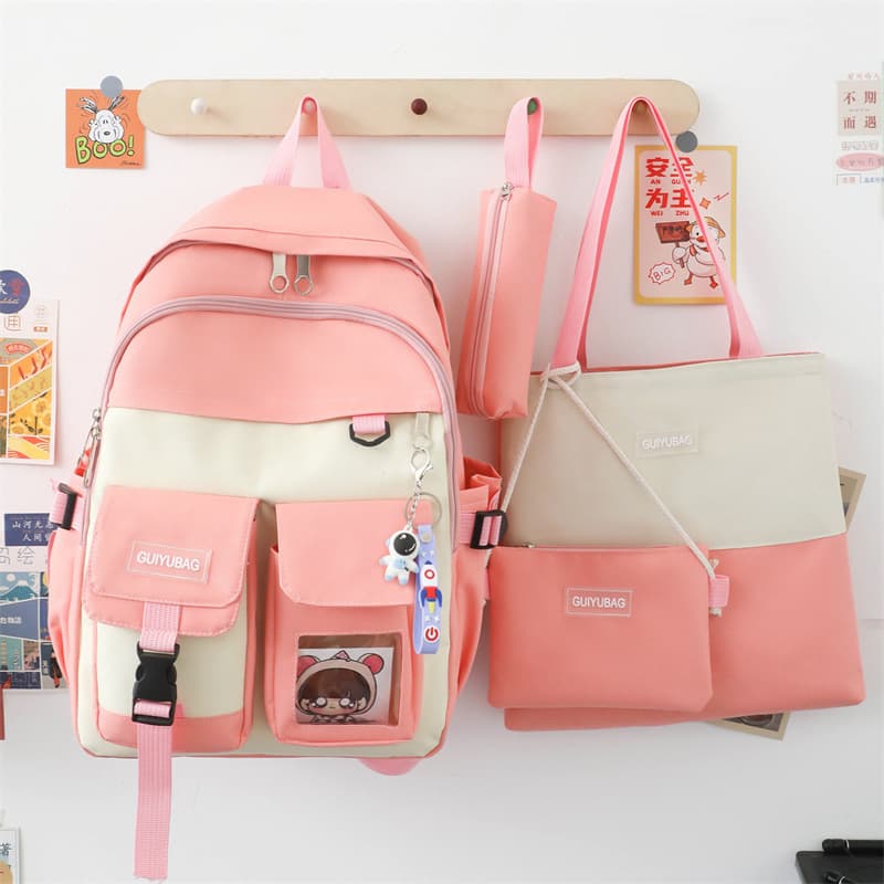 Ensemble de sacs d’école Kawai pour adolescents 4Pcs Guiyu V3 Rose – محفظة 4 قطع كاواي وردي — صورة 1
