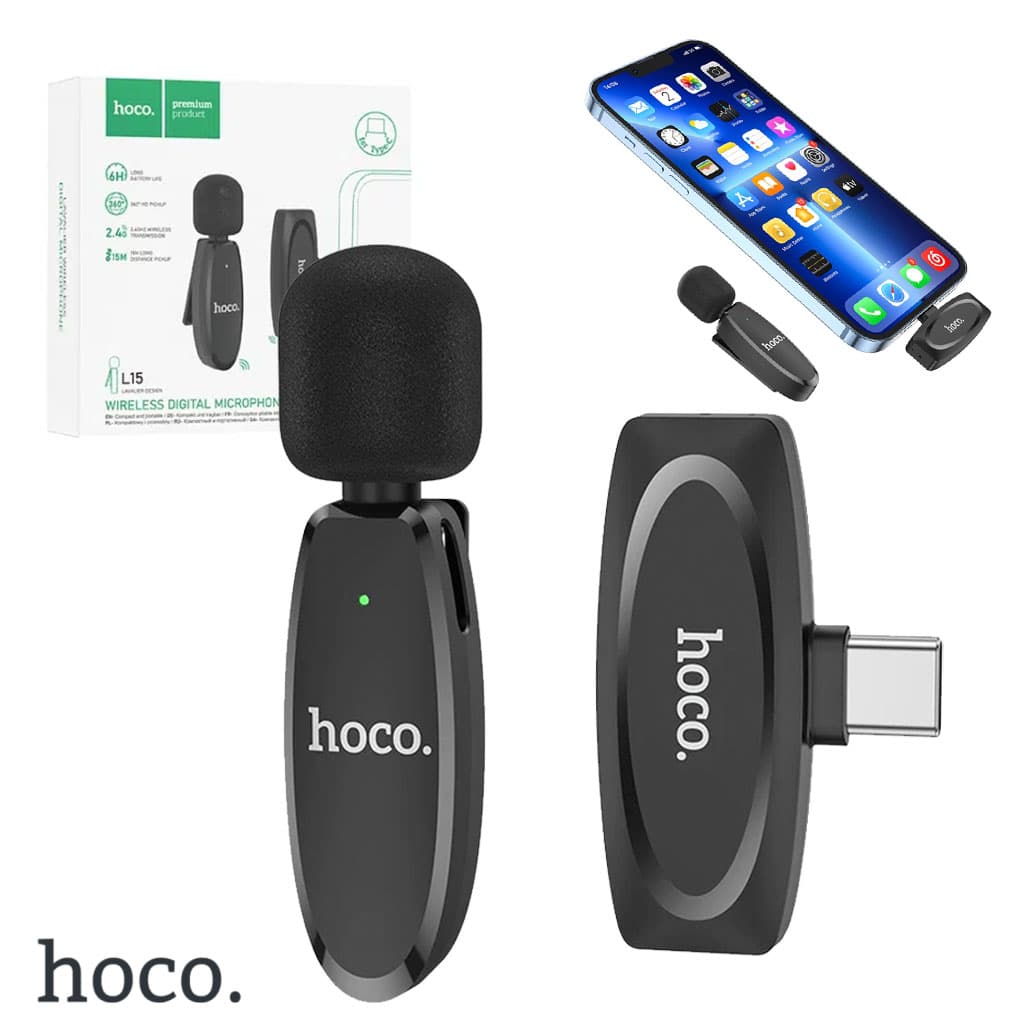 Hoco L15 Microphone Cravate Sans fil Type-C – ميكروفون لاسلكي أصلي — صورة 1