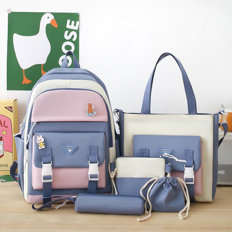 Ensemble de sacs d’école Kawai pour adolescents 5Pcs Guiyu V1 Bleu – محفظة 5 قطع كاواي أزرق — صورة 1
