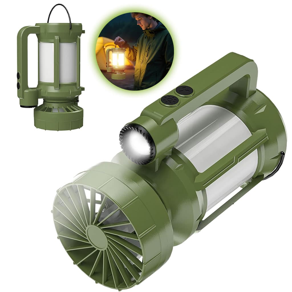 Lanterne de camping LED Rechargeable avec Ventilateur et 4 modes d’éclairage – مصباح ومروحة محمولة — صورة 1