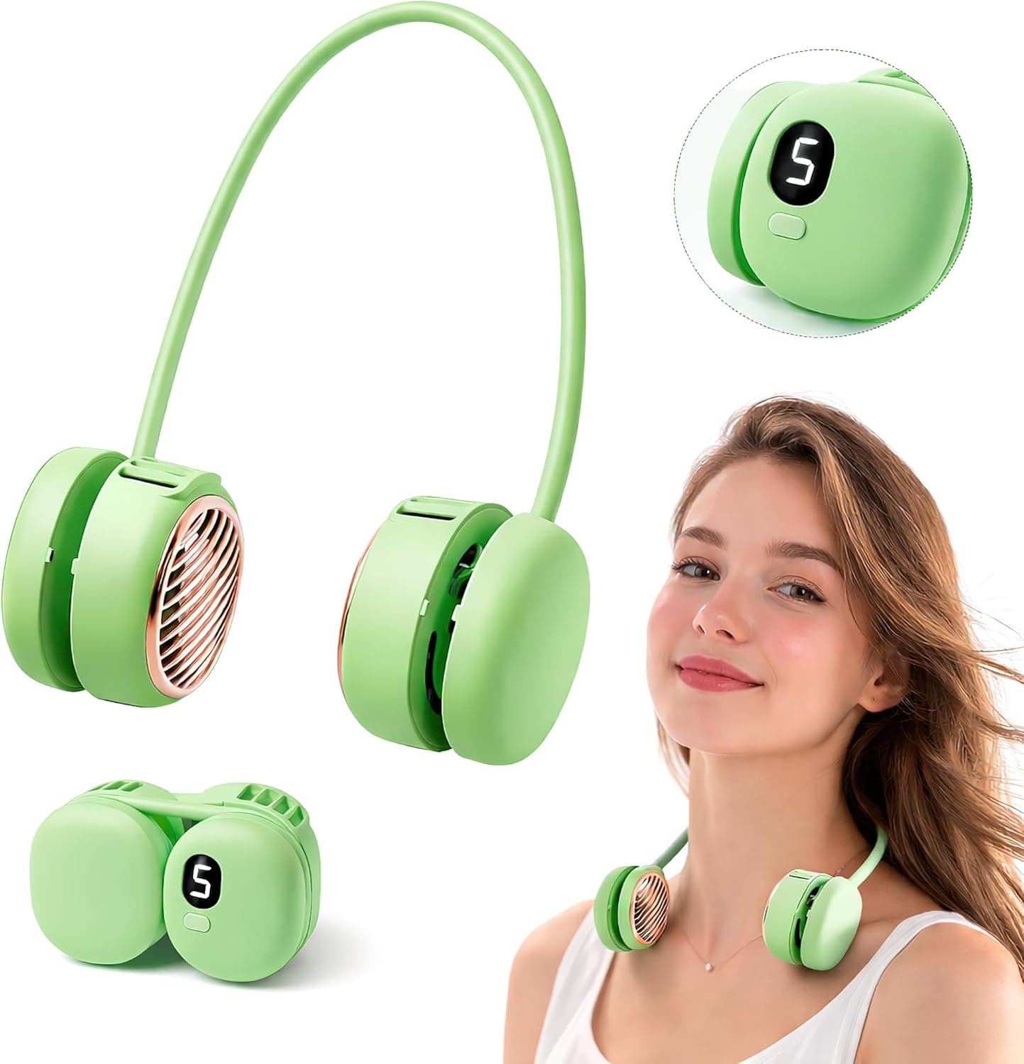 Ventilateur de Cou Portable Pliable - Design Macaron Écran LED et Rechargeable USB-C - مروحة الرقبة المحمولة والذكية القابلة للطي بـ 5 سرعات وشاشة - Électronique - صورة 1