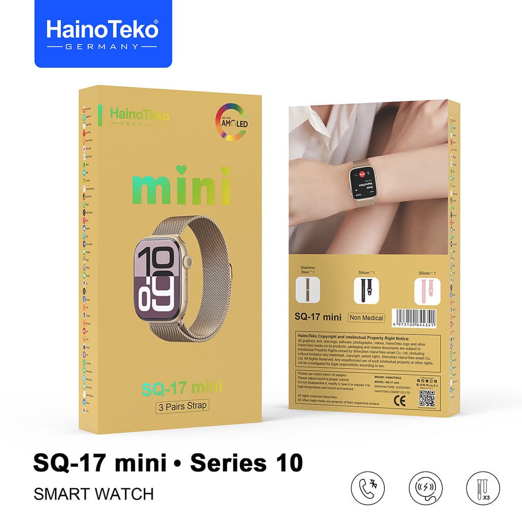 HainoTeko SQ-17 Mini Smart Watch Series 10 AMOLED avec 3 Bracelets – ساعة ذكية أصلية للنساء — صورة 5