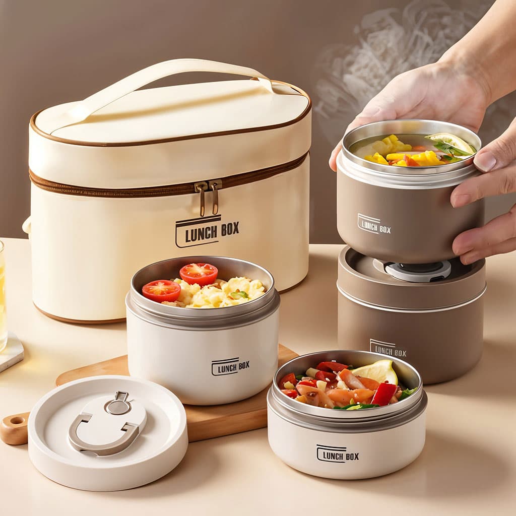 Lunch Box 4 étage avec Sac Isotherme Isolant – حافظة طعام حرارية 4 طبقات قابلة للاستخدام في الميكروويف — صورة 1
