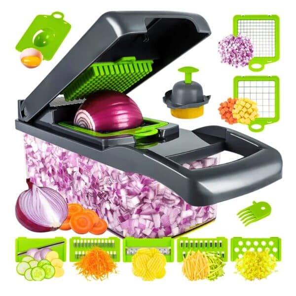 Hachoir à légumes multifonctionnel 14in1 , trancheur, mandoline, hachoir à oignons pour oignon, pomme de terre, tomate, concombre, carotte - Cuisine - صورة 1