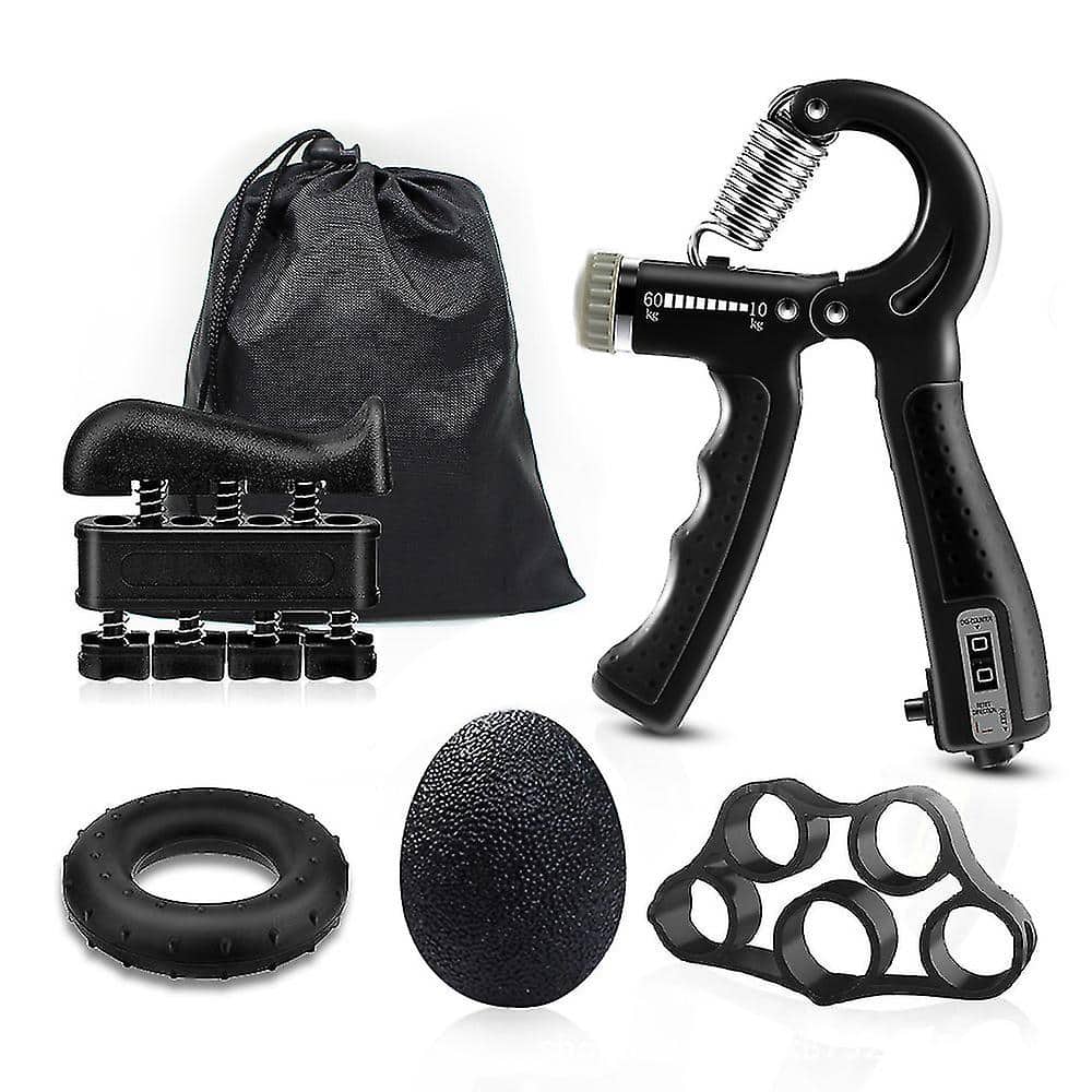 Kit de renforcement de la poignée (5 Pieces) entraîneur de force de préhension, entraînement de l'avant-bras, réglables, renforcement des doigts, anneau et balle anti-stress avec sac de transport مجموعة تقوية قبضة اليد (5 قطع)