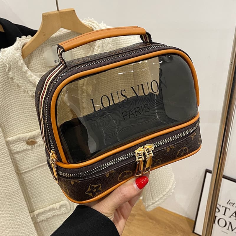 Trousse de toilette transparente double couche pour femmes, sac cosmétique étanche de grande capacité — صورة 2