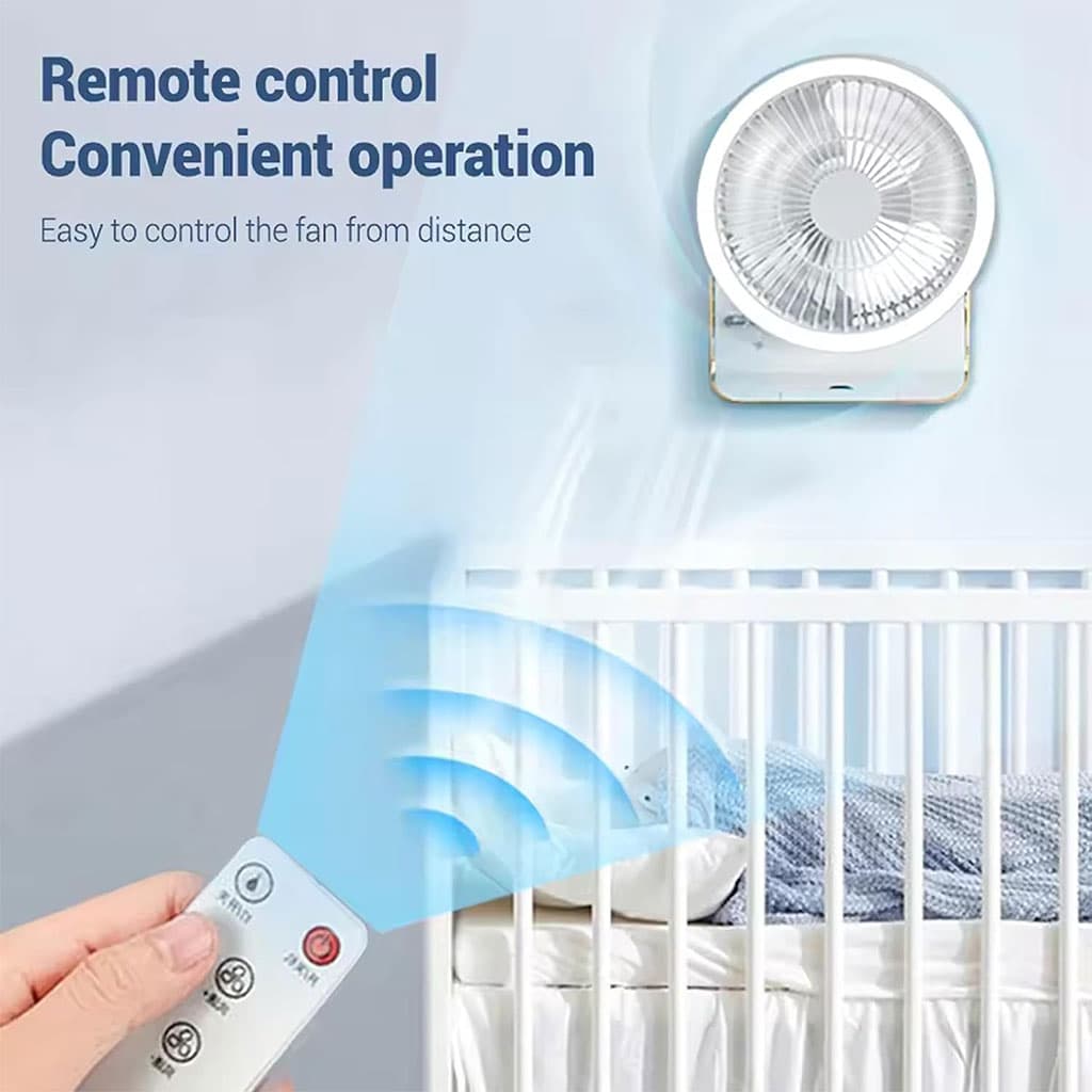 Ventilateur de Bureau Rechargeable Rotatif avec Lumière LED – مروحة مكتب قابلة للشحن — صورة 4
