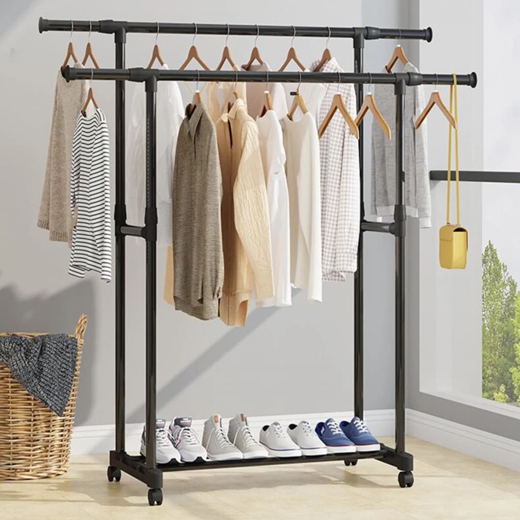 Penderie Mobile Double Barres Extensible Hauteur réglable avec 4 Roulettes V6 — صورة 1