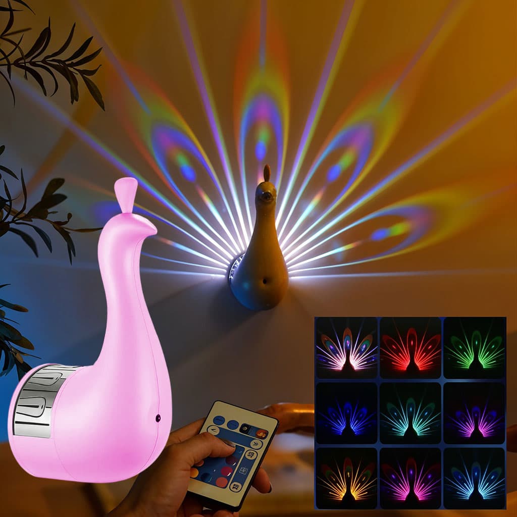 Applique murale en forme de paon 7 réglages de couleur avec télécommande – مصباح ديكور على شكل طائر الطاوس — صورة 1