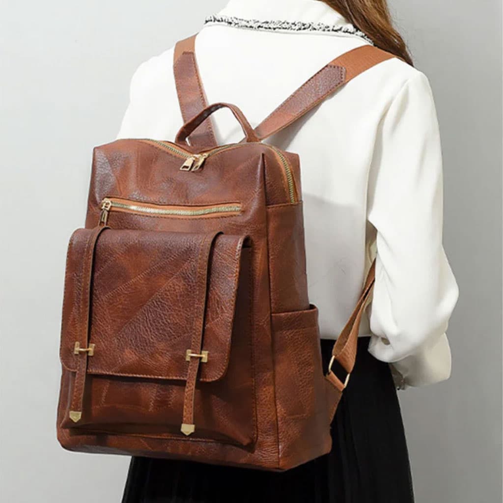 Sac à dos rétro en cuir synthétique pour femme - حقيبة ظهر نسائية من الجلد - Sac à dos et Mode - صورة 1