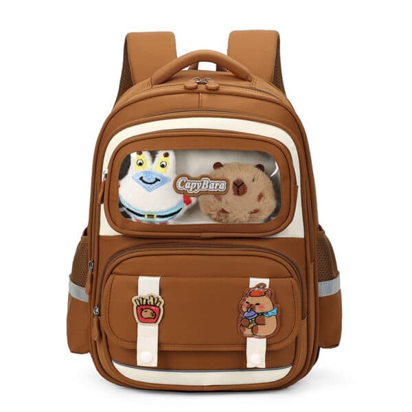 Sac à Dos Enfant Ludique avec Plusieurs Compartiment et un Peluche LM-5122 Marron – حقيبة ظهر للأطفال بني — صورة 1