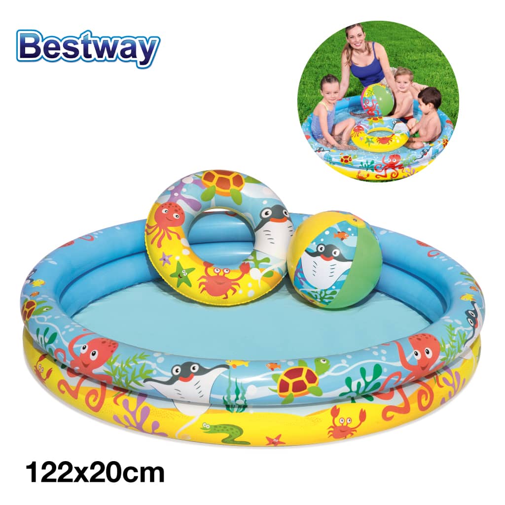 Piscine Ronde Gonflable Avec Bouée Et Ballon De Plage 122 x 20 cm Bestway #51124