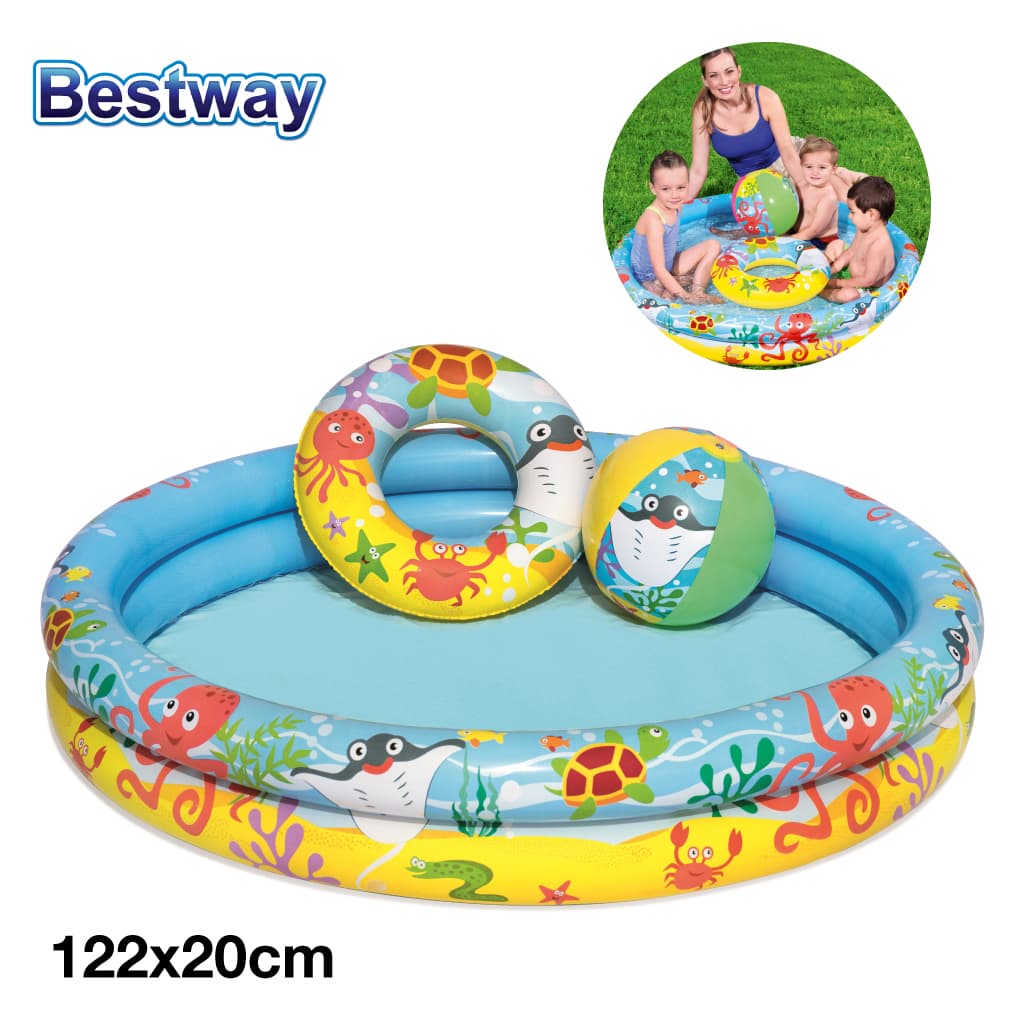 Piscine Ronde Gonflable Avec Bouée Et Ballon De Plage 122 x 20 cm Bestway #51124 — صورة 1