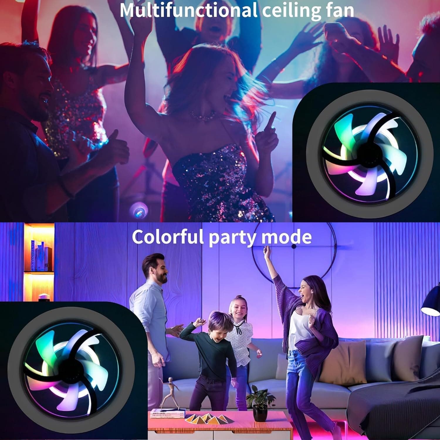 Ventilateur de Plafond Lumineux E27 avec Éclairage RGB et Télécommande - مروحة السقف الذكية إضاءة ملونة مع ريموت - Électronique - صورة 7