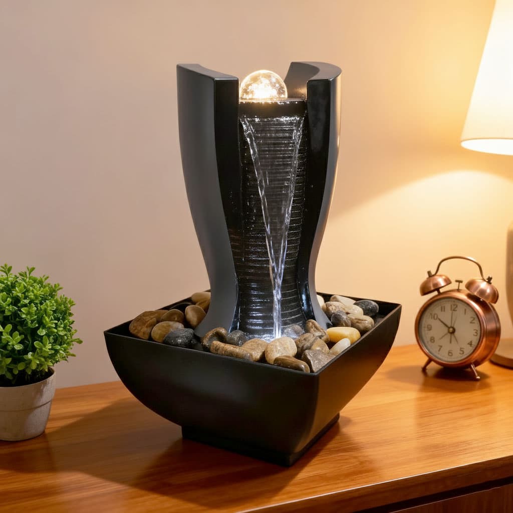 Fontaine à eau en forme de tour cascade avec boule de cristal et éclairage LED V6 — صورة 1