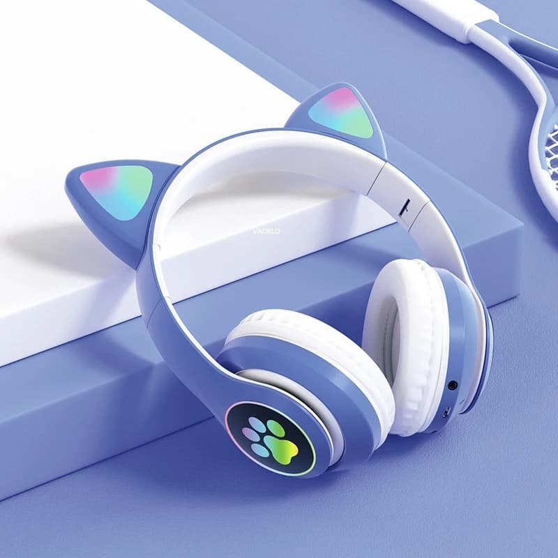 Casque stéréo Bluetooth sans fil oreilles de chat électroluminescents avec support carte TF — صورة 3