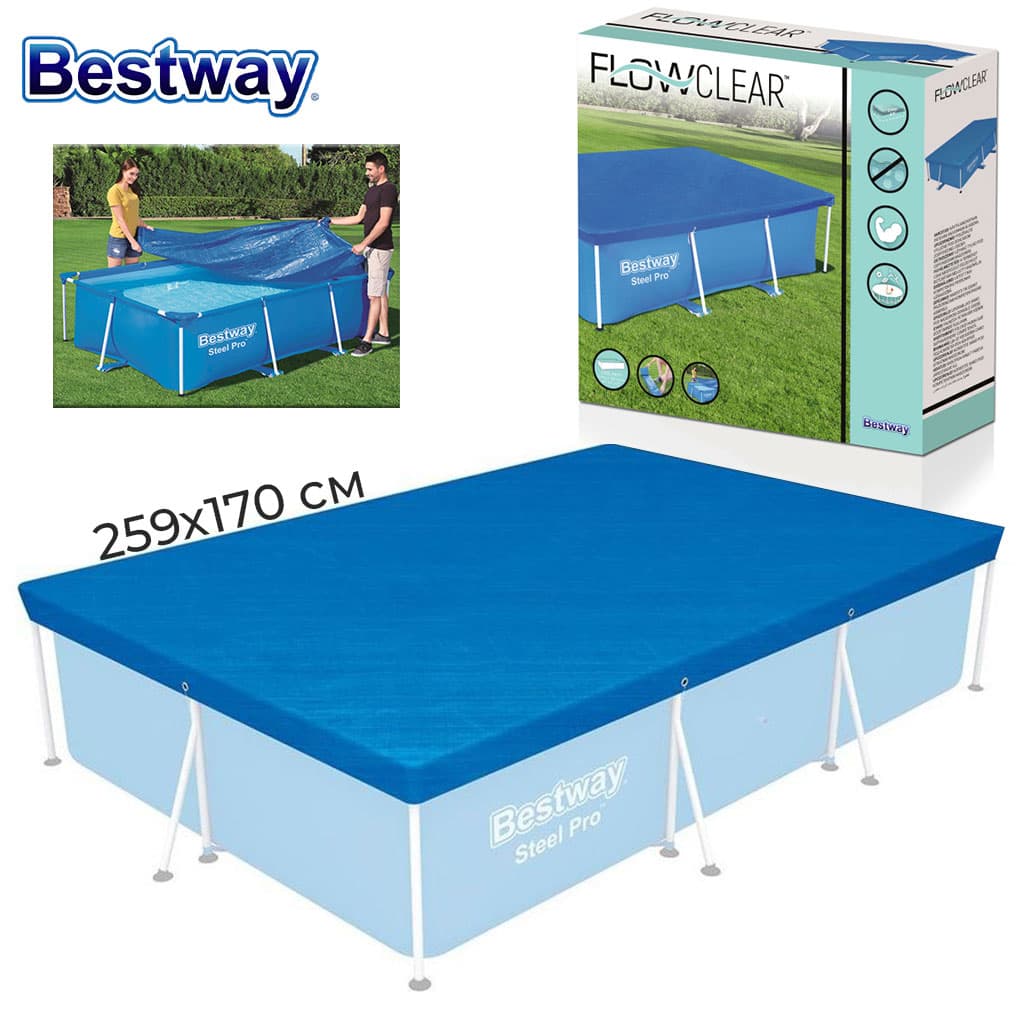 Grand bâche de piscine rectangulaire en polyéthylène 259 x 170 cm Bestway 58105 – غطاء مسبح — صورة 1