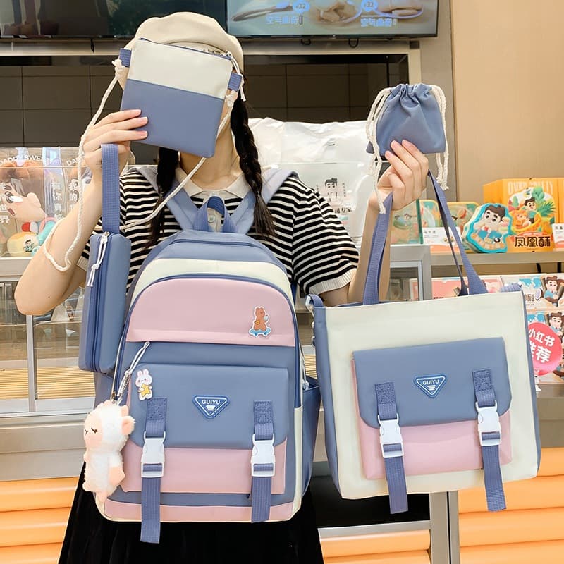 Ensemble de sacs d’école Kawai pour adolescents 5Pcs Guiyu V1 Bleu – محفظة 5 قطع كاواي أزرق — صورة 3
