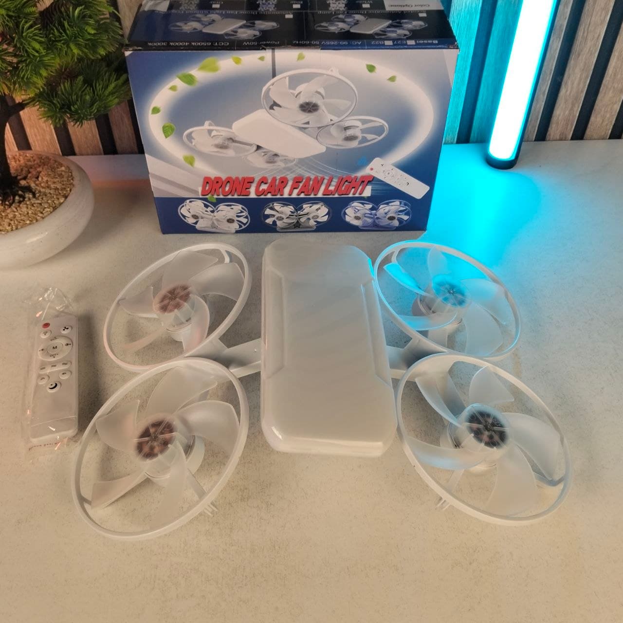 Ventilateur de Plafond Lumineux Design Drone E27 avec Télécommande - مروحة إضاءة ذكية بتصميم طائرة درون مع يد تحكم - Maison - صورة حقيقية 14