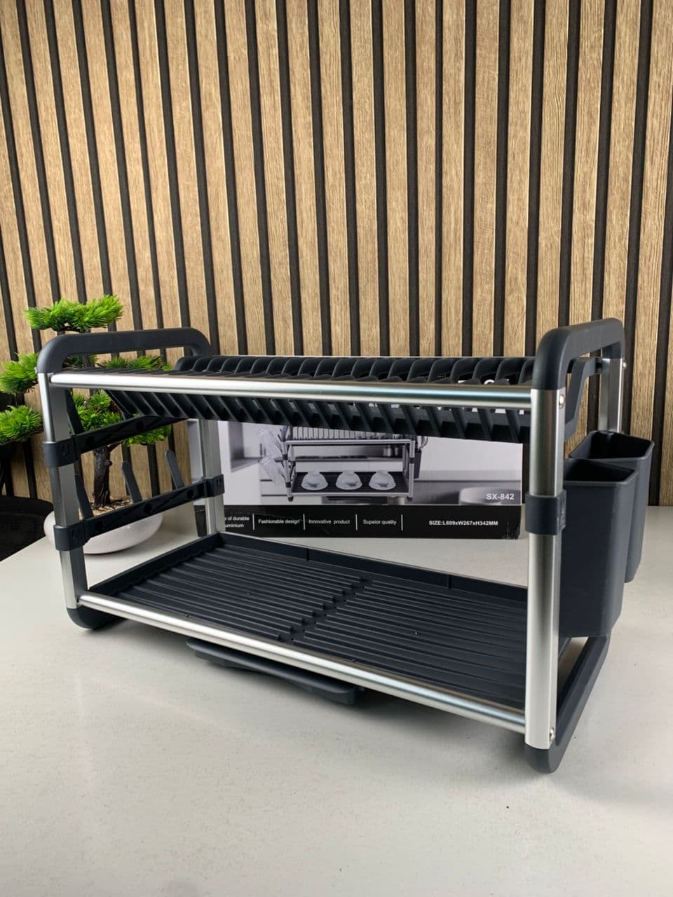 Egouttoir à Vaisselle en Aluminium de Haute Qualité 2 étages SX-842 – منظم أواني الغسيل — صورة حقيقية 7