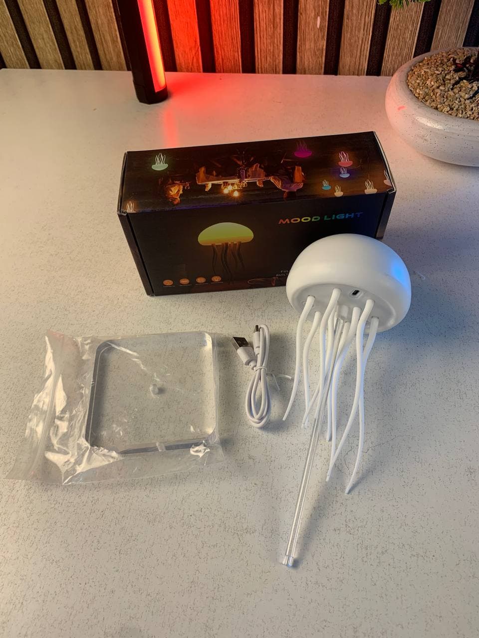 مصباح قنديل البحر | Lampe Chevet Méduse RGB | تدرج لوني — صورة حقيقية 10
