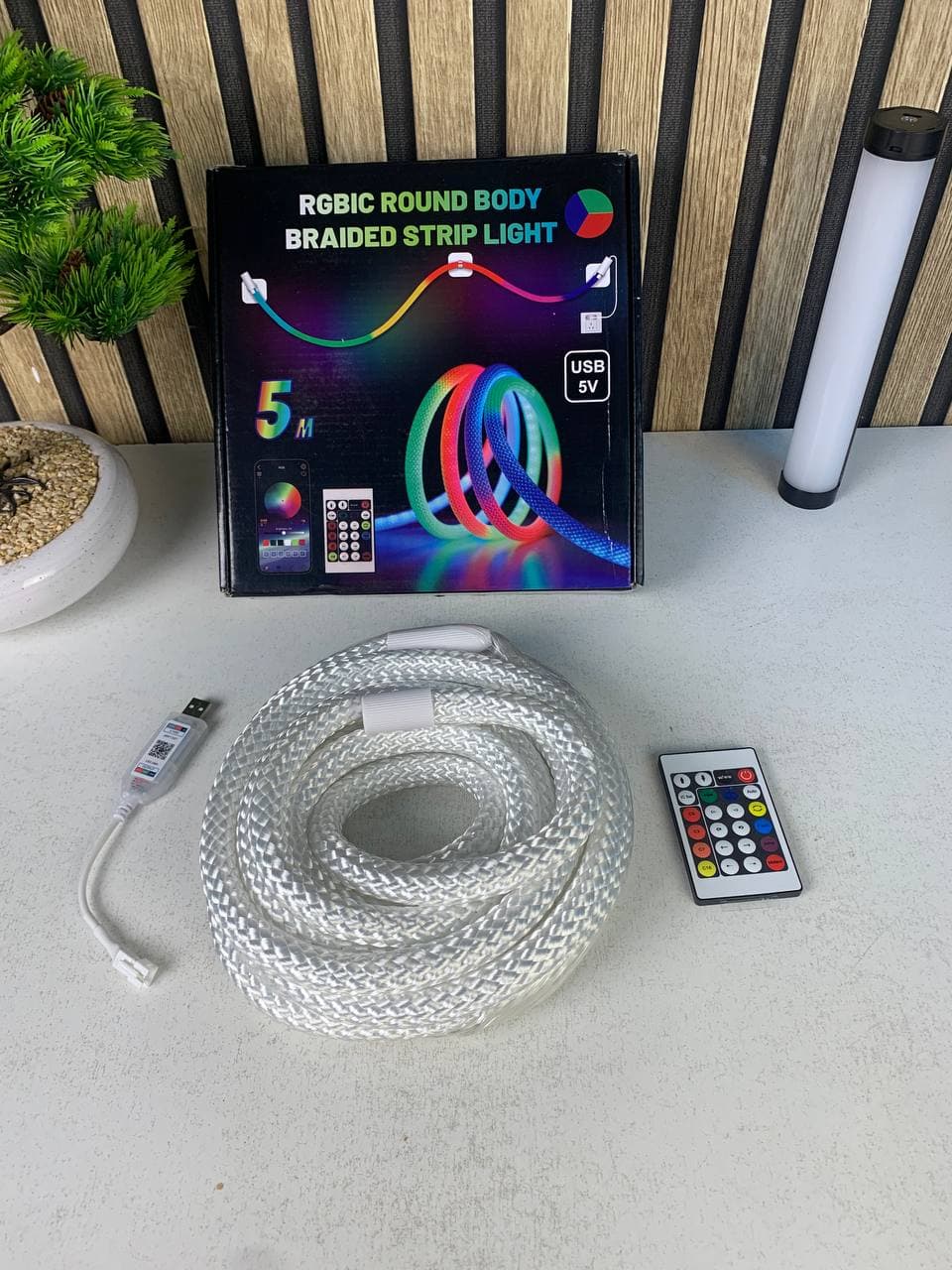 شريط إضاءة ملونة 360° | Bande LED Tube App Control | 5m USB 5V — صورة حقيقية 9