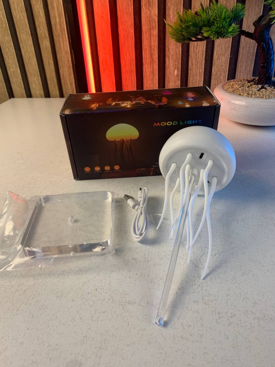 مصباح قنديل البحر | Lampe Chevet Méduse RGB | تدرج لوني — صورة حقيقية 9