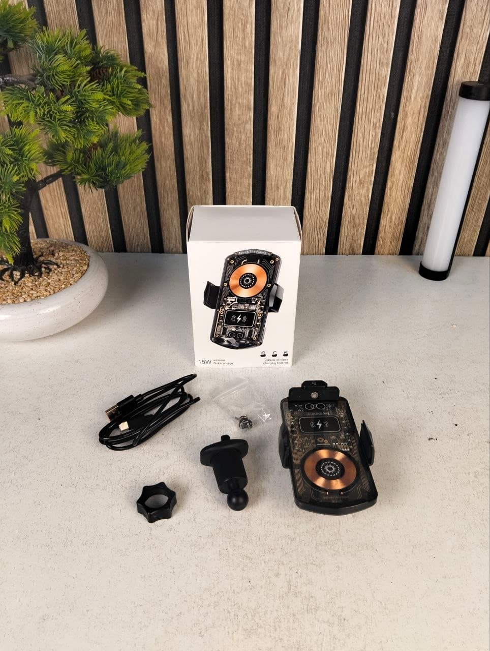 Support Auto Chargeur Sans Fil Qi 15W avec Capteur Intelligent - شاحن وحامل الهاتف اللاسلكي الذكي للسيارات - Accessoires - صورة حقيقية 13