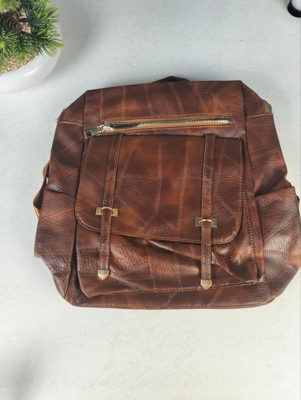 Sac à dos rétro en cuir synthétique pour femme - حقيبة ظهر نسائية من الجلد - Sac à dos et Mode - صورة حقيقية 8