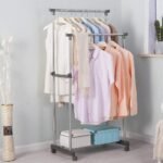 Penderie 2 Barre et porte-chaussures 2 en 1 en acier inoxydable