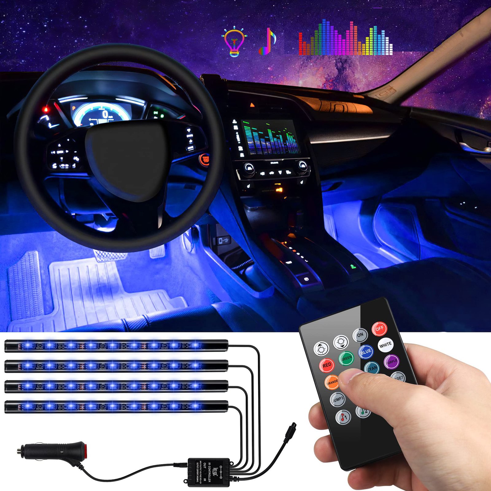 81EhlOL2qiL.jpg Sound atmosphere lamp 48 LED pour voiture - الصورة 1