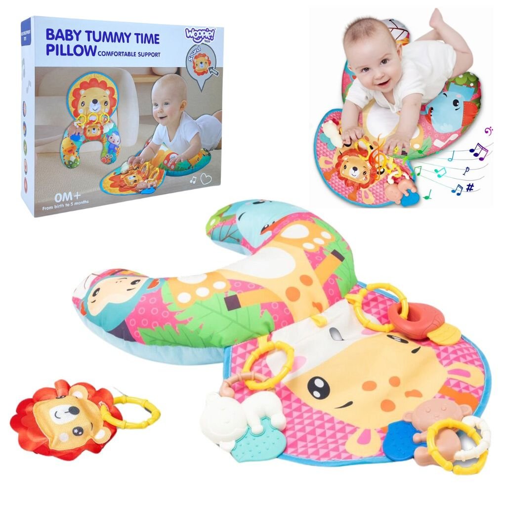 918902A-CNC-2.jpg Coussin de Jeu Bébé - Jouet d'Éveil Sensoriel Montessori avec Animaux Sonores – وسادة البطن للرضع - الصورة 1