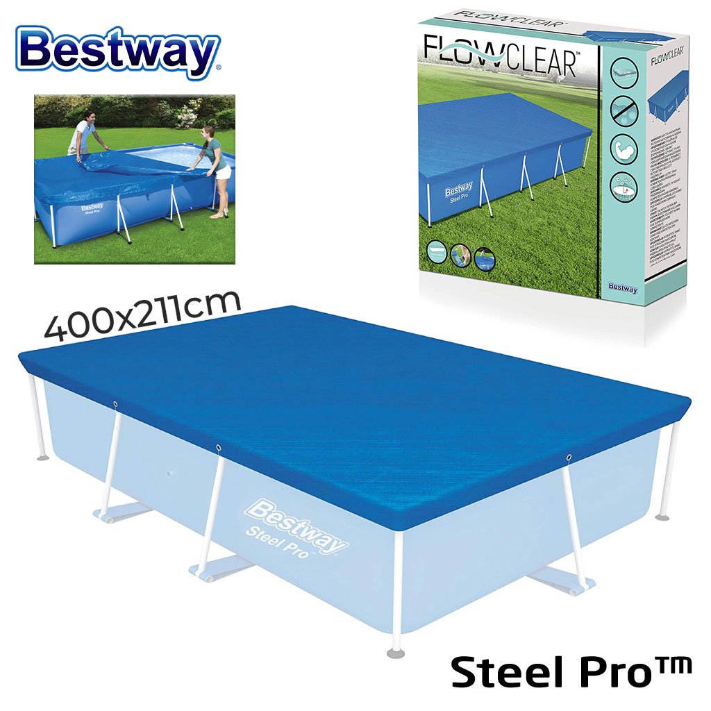 Bestway-58107-cnc-1.jpg Grande bâche de piscine rectangulaire en polyéthylène 400 x 211 cm Bestway 58107 – غطاء مسبح - الصورة 1