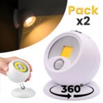 Pack 2 Lampe COB à détecteur de mouvement portable à 360 °