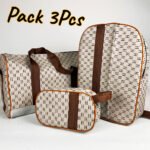 Pack 3Pcs Cabas Sac a Dos et Pochette en Tissue Imperméable Beige