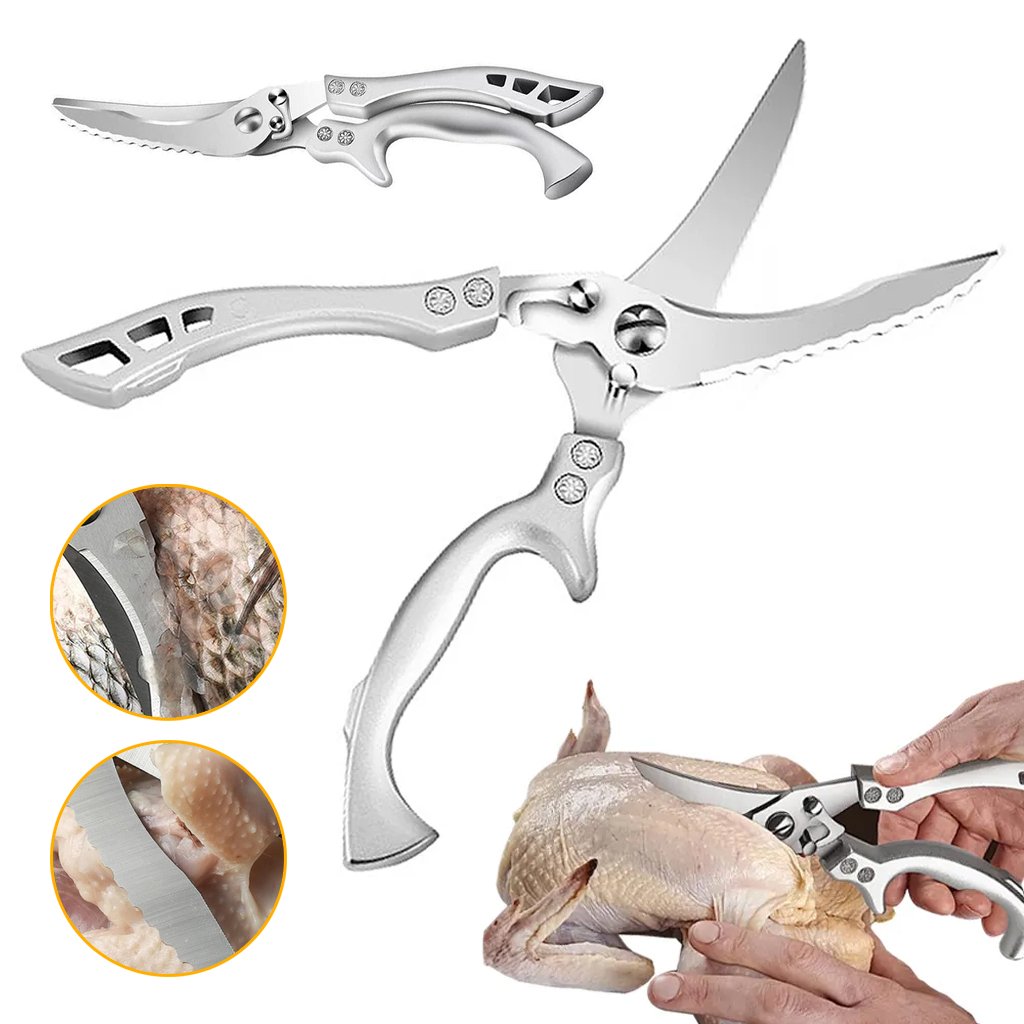 Chicken-Cisor-cnc.jpg Ciseaux de cuisine en acier inoxydable avec manche en aluminium – مقص تقطيع اللحوم - الصورة 1