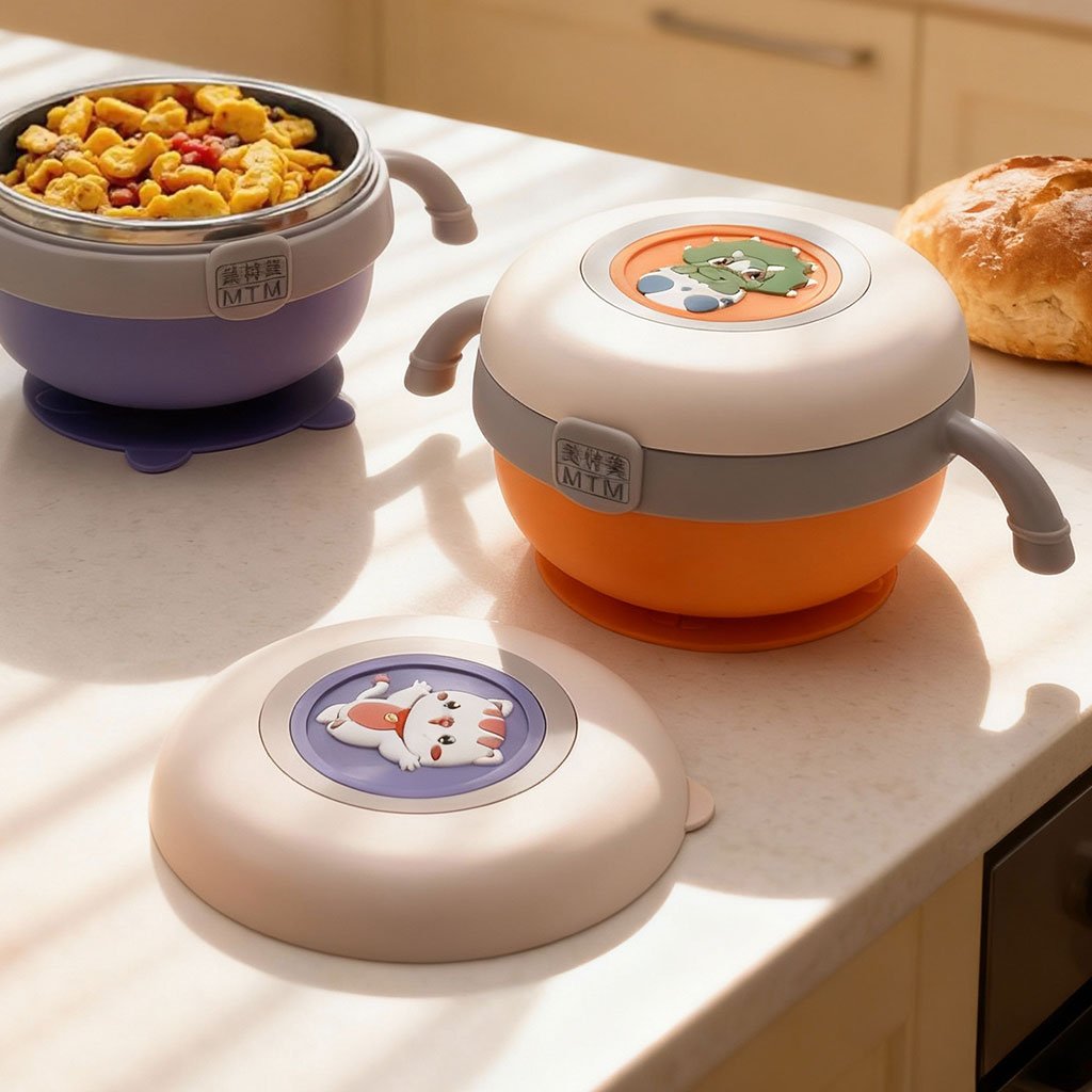 Children-Bowl-cnc-4.jpg Boîte à Manger pour Enfants avec Couvercle Illustré Design Ludique – علبة حفظ الطعام للأطفال - الصورة 1