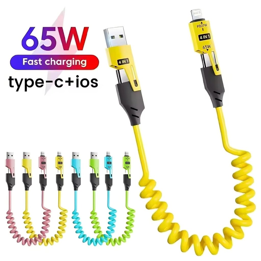 Data-Spring-cnc-1.jpg Câble USB 4en1 à Ressort Fast Charge 65 W – كابل شحن سريع - الصورة 1