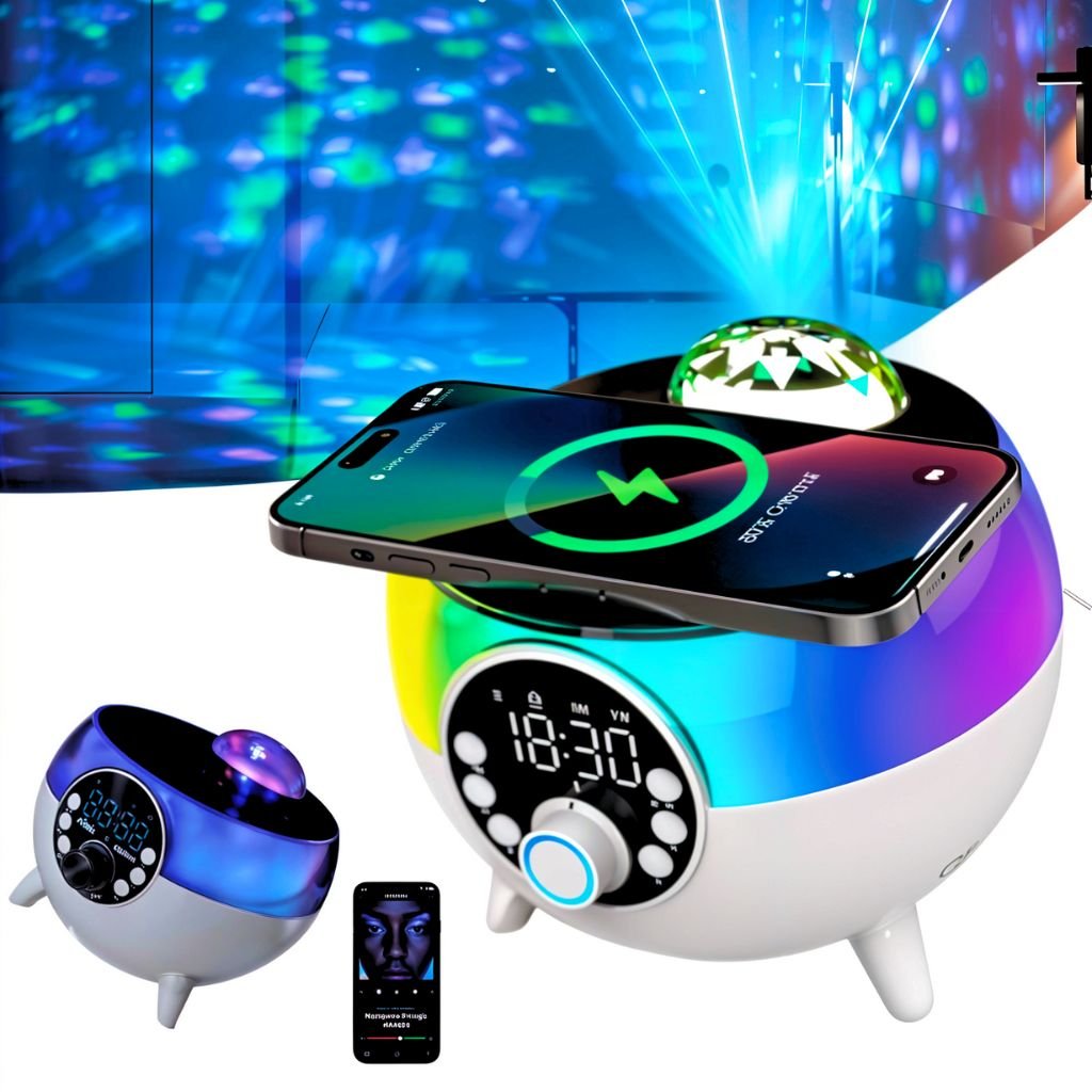 Disgne-0500.jpg Haut-Parleur et Réveil LED d’Ambiance avec Chargeur Sans Fil 15W - الصورة 1