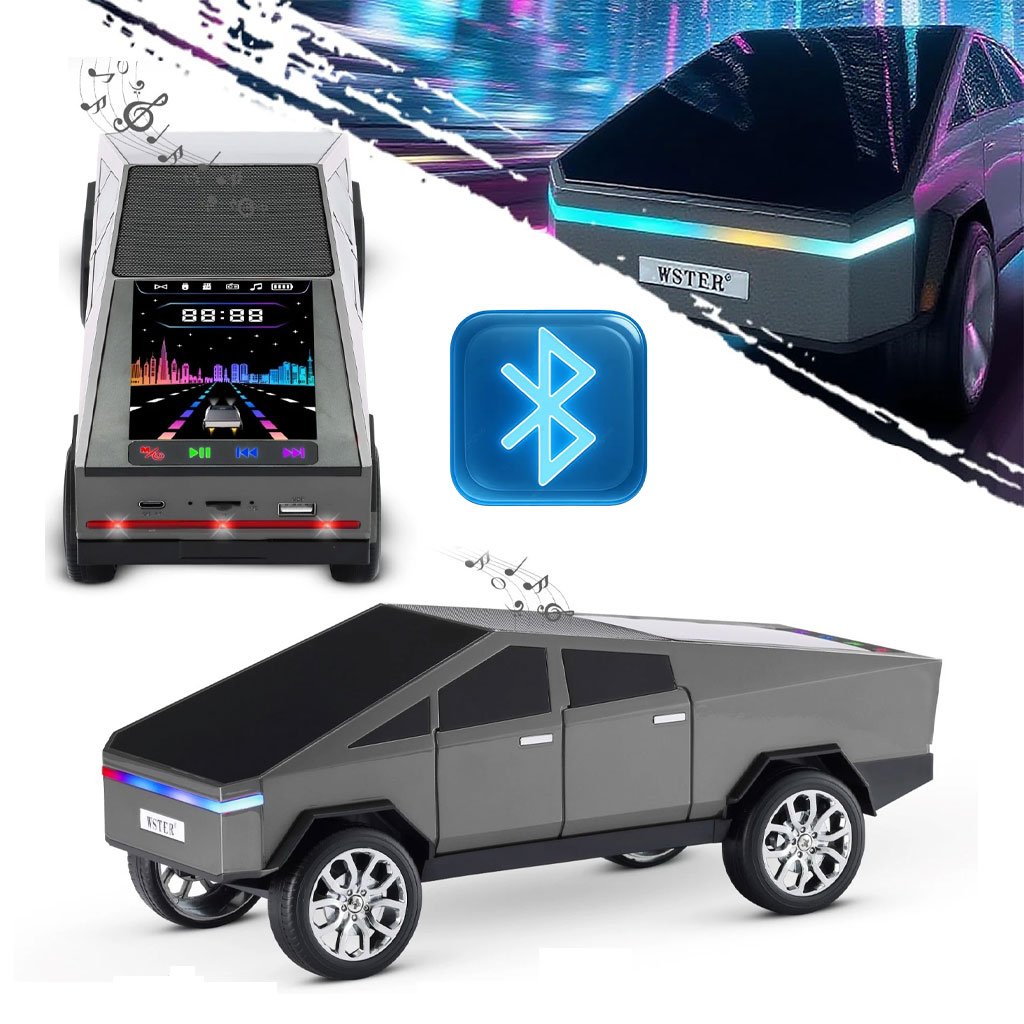 KP-328-cnc.jpg Haut parleur portable Bluetooth en forme de voiture pick-up avec écran et lumière LED festive - الصورة 1