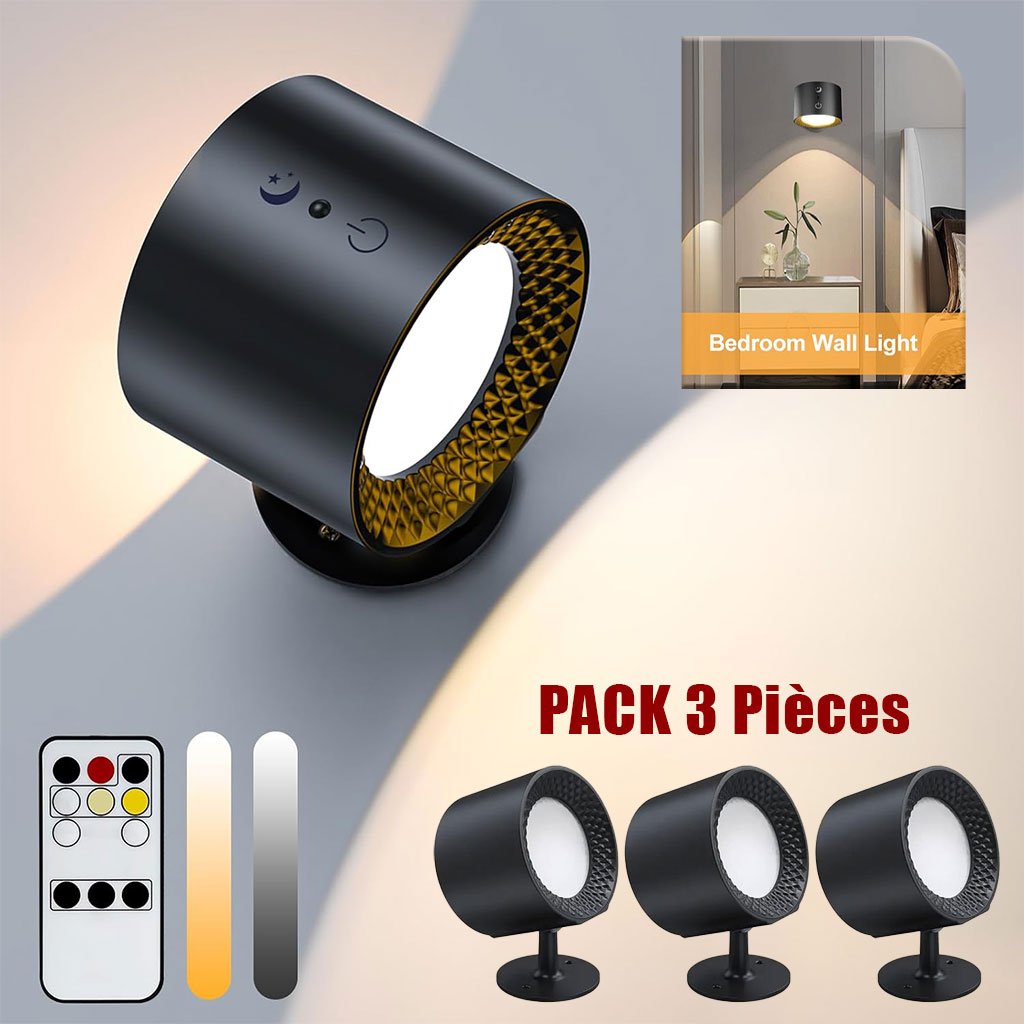 Mag-Wall-Light-cnc-x3.jpg PACK X3 Applique murale Double Tète avec 3 températures de couleur et 3 niveaux - الصورة 1