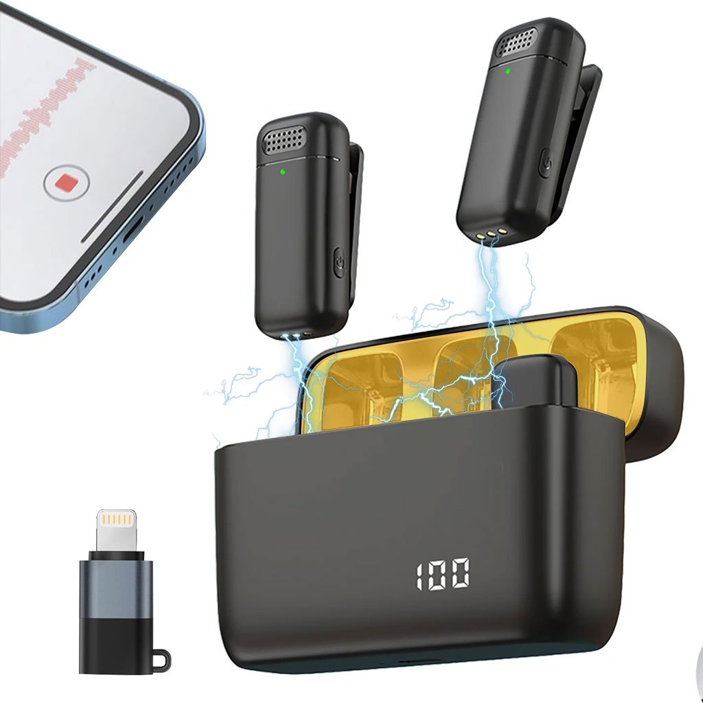 Micro-K6-CNC.jpg Double Microphone sans Fil pour Iphone et Android avec Étui de Charge – ميكروفون إحترافي مزدوج - الصورة 1