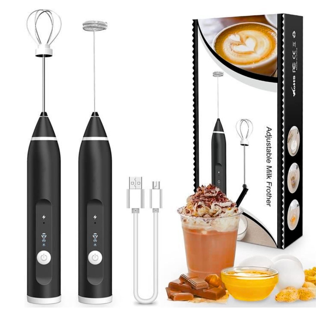 Mousseur-Lait-2.jpg Mousseur à Lait, USB Rechargeable Portable mini fouet electrique 3 Vitesses avec Dual Fouet Tête Spirale - الصورة 1