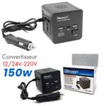 Convertisseur de tension en voiture avec surveillance de puissance 150 watts, 12 volts, 2 USB, 1 USB type C et 2 prises