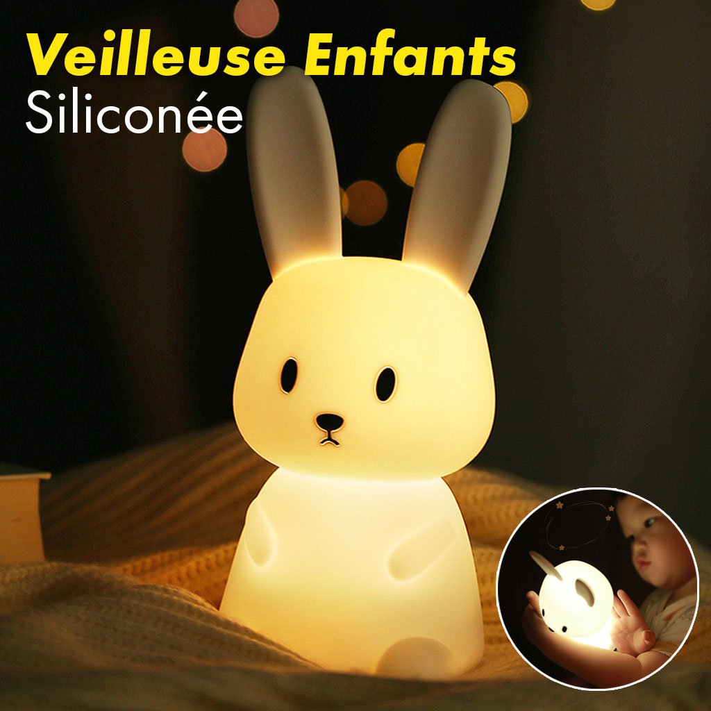 Rabbit-Silicone-cnc-2.jpg Veilleuse LED en forme de Lapin en siliconé pour enfants, avec capteur tactile - الصورة 1
