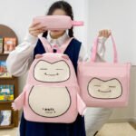 Ensemble de Sacs Snorlax 3Pcs Design Kawaii Rose- حقيبة مدرسية 3 قطع لون وردي