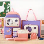 Ensemble de sacs d’école Kawai pour adolescents 5Pcs Guiyu V2 Rose – محفظة 5 قطع كاواي وردي