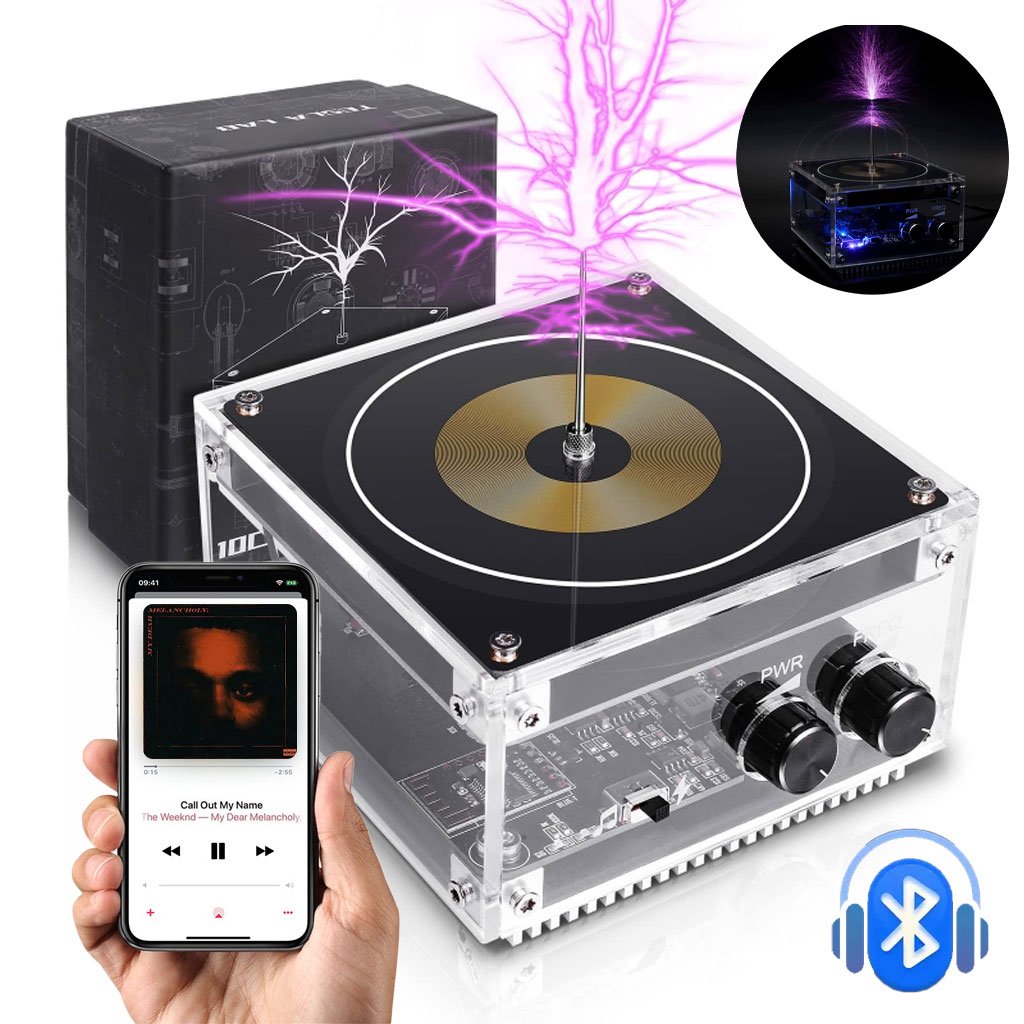 Tesla-BOX-CNC-2.jpg Bluetooth Mini Music Tesla Coil Kit,10 Cm Solid State Touchable Artificial Lightning - الصورة 1